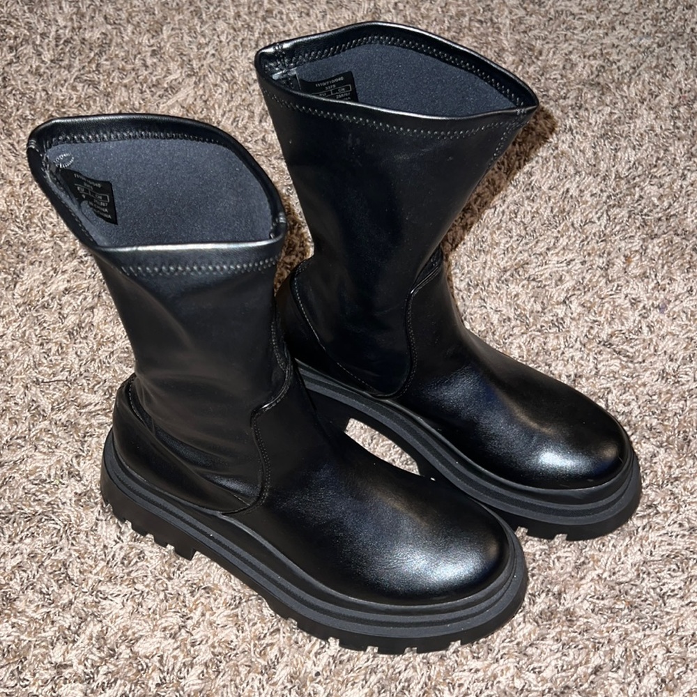 Vegan leather mid calf boot